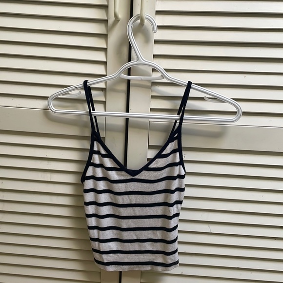 Navy blue and white striped, spaghetti strap, crop top. Size small from Bershka - Picture 1 of 2